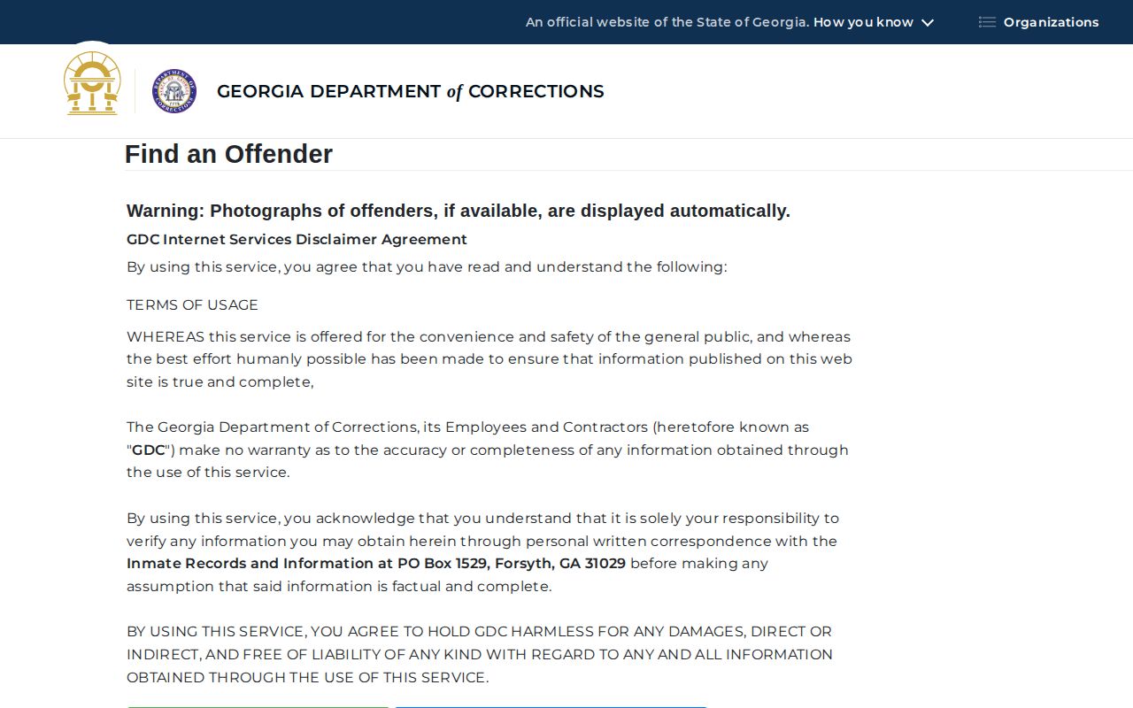 Clinch County projected release date fields in the Georgia offender query