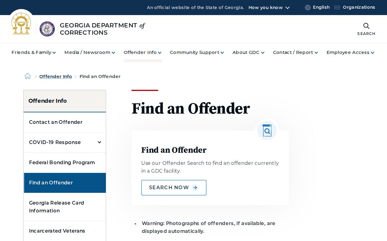 Georgia Department of Corrections page for a Clinch County released-inmate search