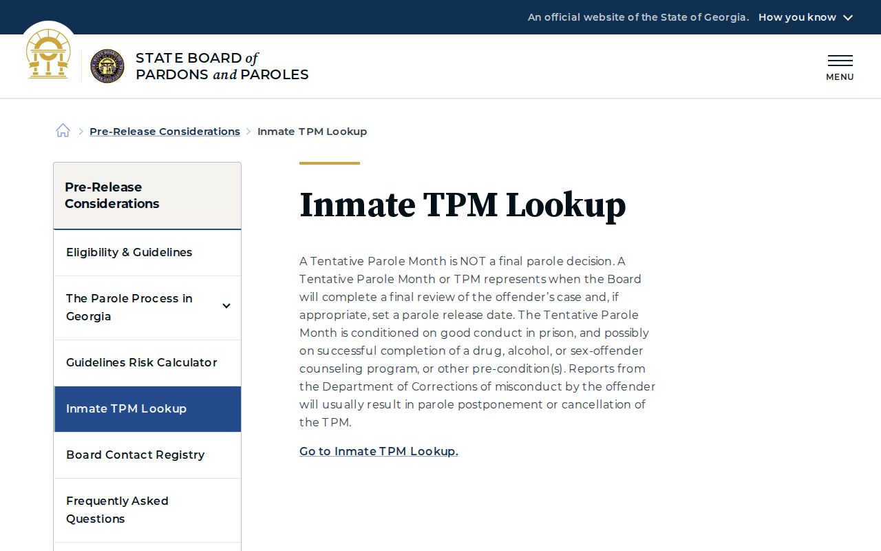 Clinch County parole release timing through the Georgia TPM Lookup